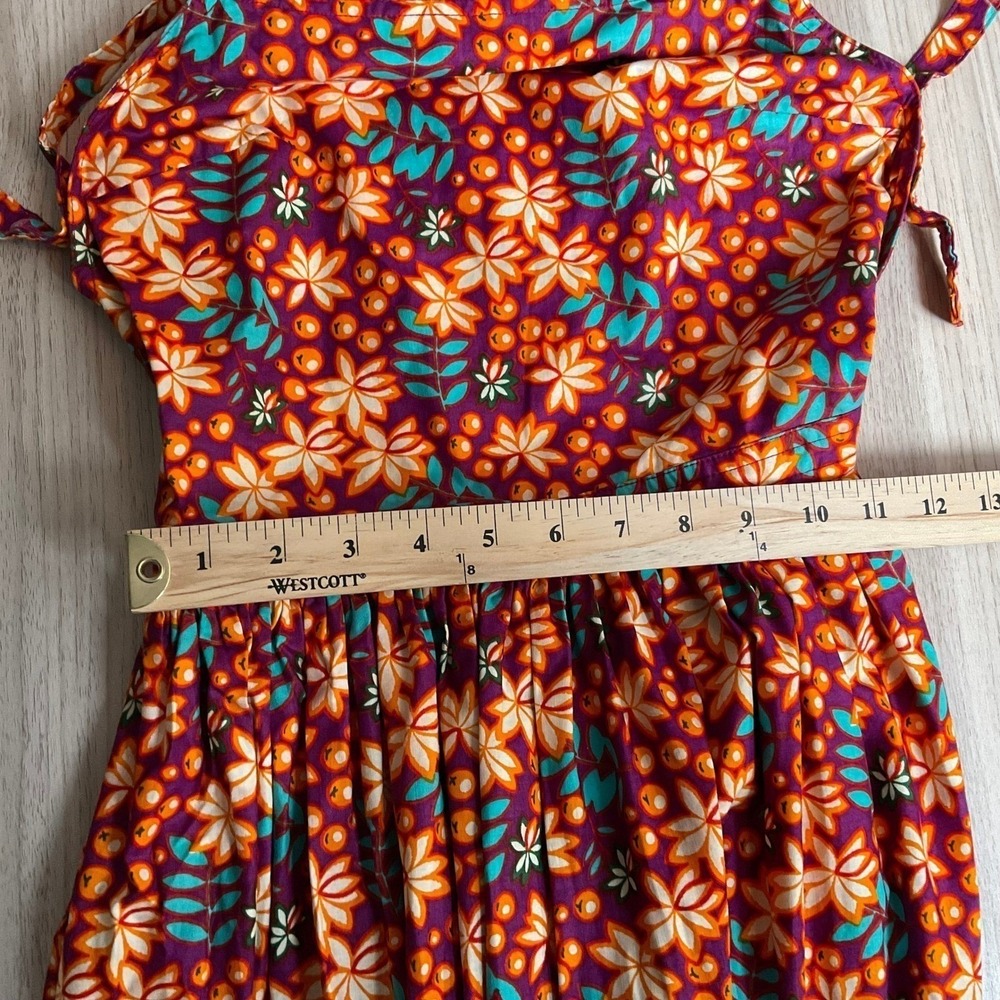 Floral Tropical Halter Midi Dress Open Back Button Front Orange Purple Summer - Picture 4 of 8